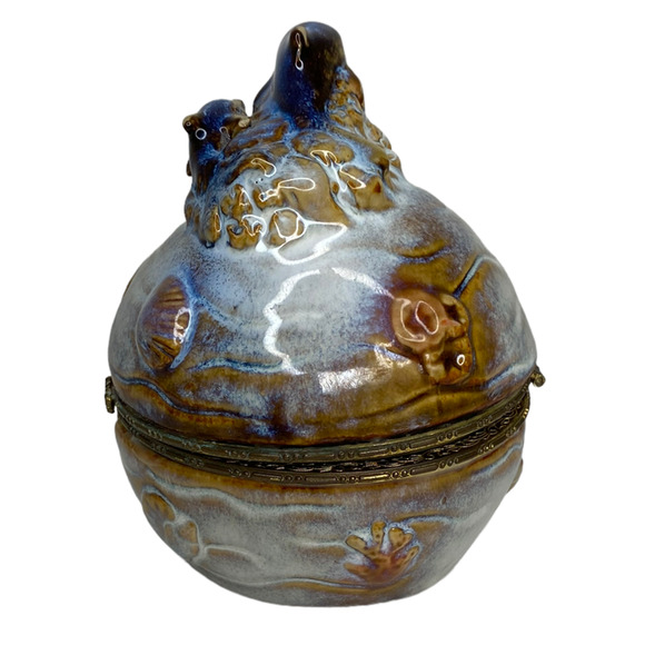 Trinket Box Jewelry Dish Pottery Dolphin - Picture 4 of 12